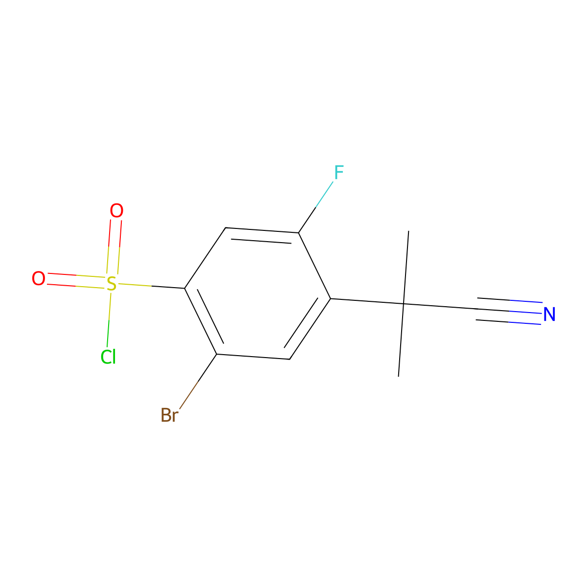 2-Bromo-4-(1-cyano-1-methylethyl)-5-fluorobenzene-1-sulfonyl chloride molecular structure, CAS 1427378-81-1