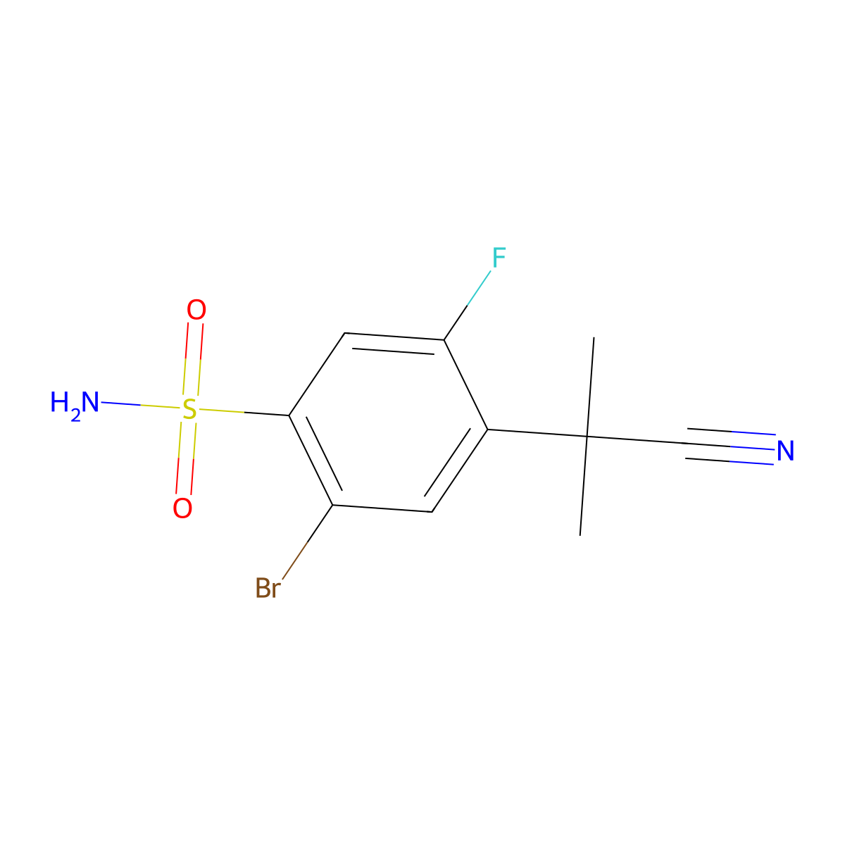 2-Bromo-4-(1-cyano-1-methylethyl)-5-fluorobenzene-1-sulfonamide molecular structure, CAS 1427378-82-2