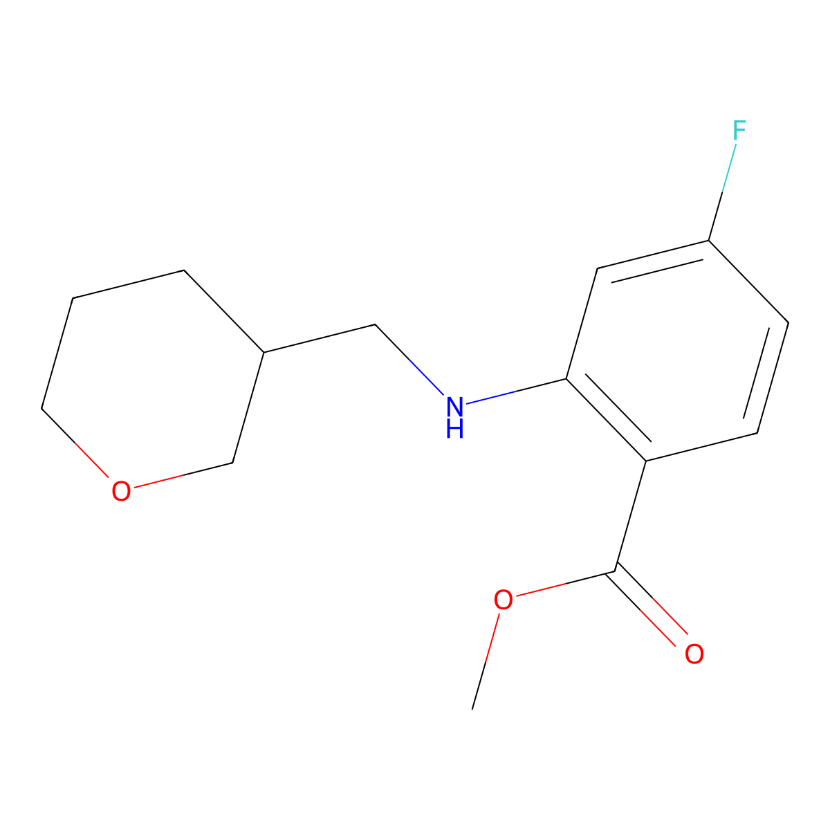Methyl 4-fluoro-2-[(oxan-3-ylmethyl)amino]benzoate molecular structure, CAS 1427378-90-2