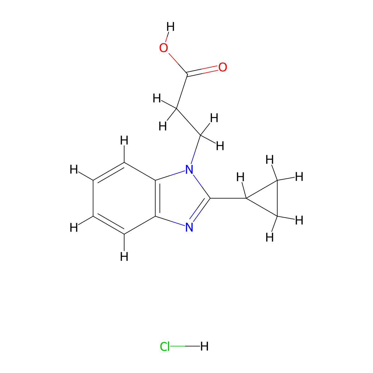 3-(2-cyclopropyl-1H-1,3-benzodiazol-1-yl)propanoic acid hydrochloride molecular structure, CAS 1427379-09-6