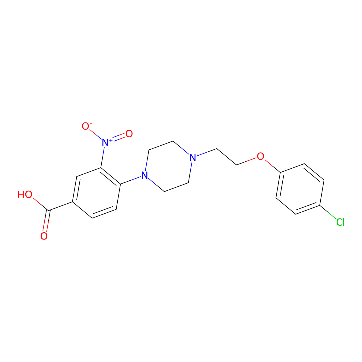 4-{4-[2-(4-Chlorophenoxy)ethyl]piperazin-1-yl}-3-nitrobenzoic acid molecular structure, CAS 1427379-13-2