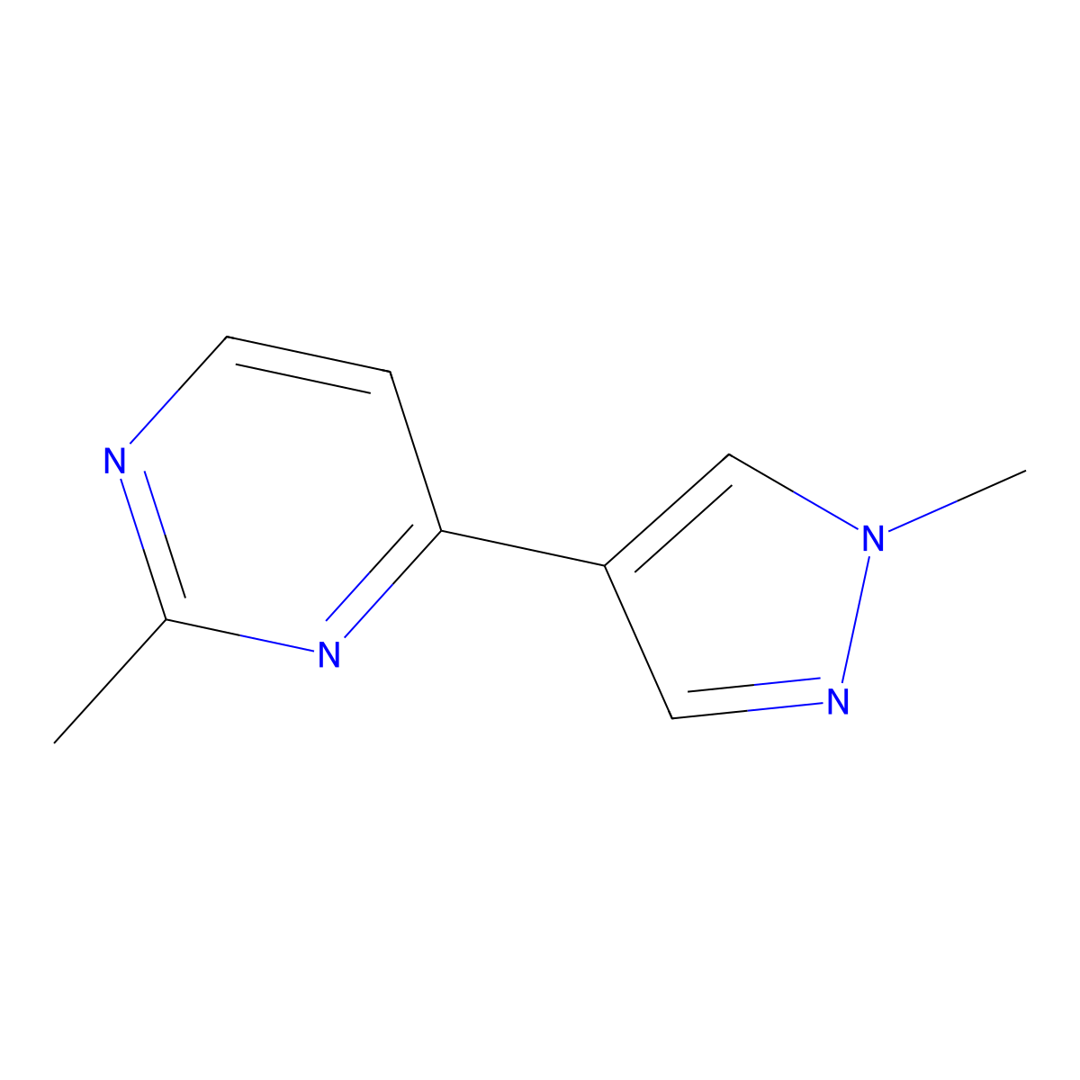 2-methyl-4-(1-methyl-1H-pyrazol-4-yl)pyrimidine molecular structure, CAS 1427379-21-2