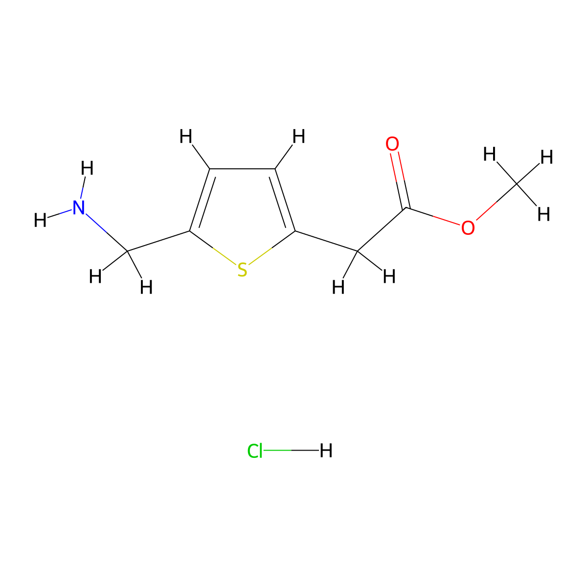 Methyl 2-(5-(aminomethyl)thiophen-2-yl)acetate hydrochloride molecular structure, CAS 1427379-27-8