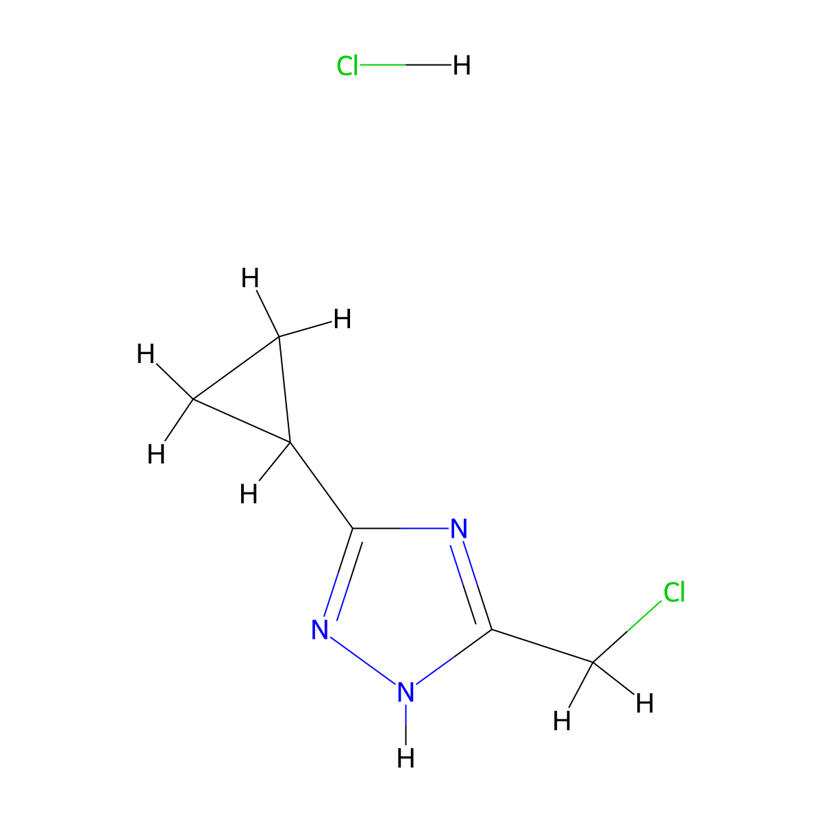 5-(chloromethyl)-3-cyclopropyl-1H-1,2,4-triazole hydrochloride molecular structure, CAS 1427379-56-3