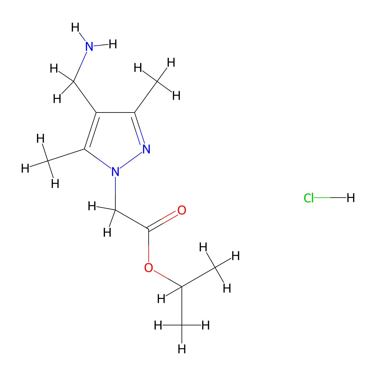 propan-2-yl 2-[4-(aminomethyl)-3,5-dimethyl-1H-pyrazol-1-yl]acetate hydrochloride molecular structure, CAS 1427379-63-2