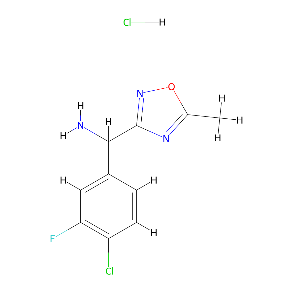 (4-Chloro-3-fluorophenyl)(5-methyl-1,2,4-oxadiazol-3-yl)methanamine hydrochloride molecular structure, CAS 1427379-77-8