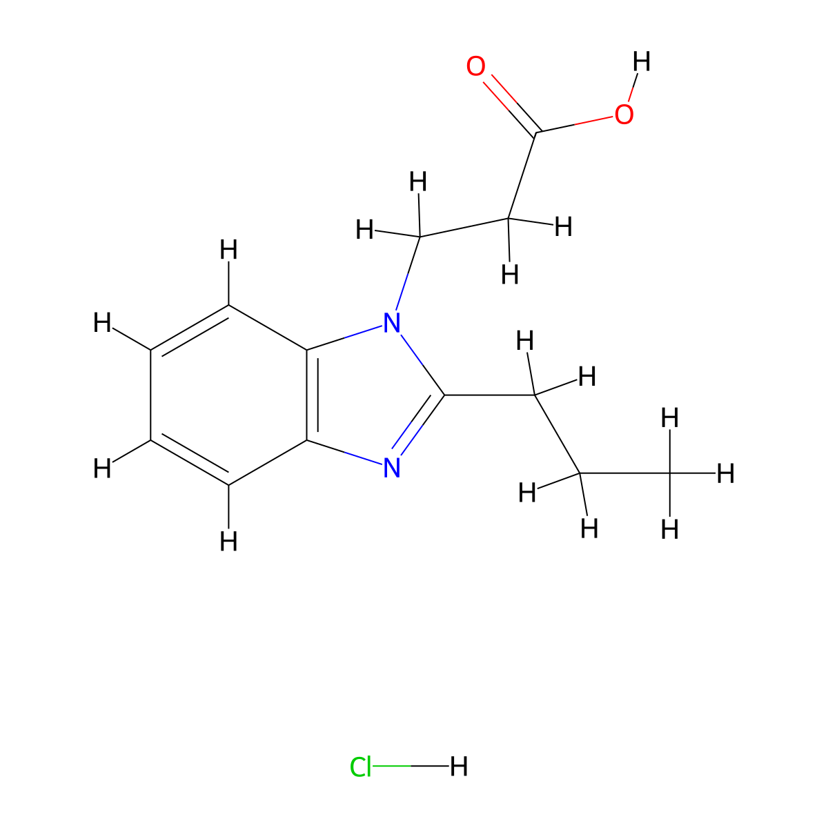 3-(2-propyl-1H-1,3-benzodiazol-1-yl)propanoic acid hydrochloride molecular structure, CAS 1427379-95-0
