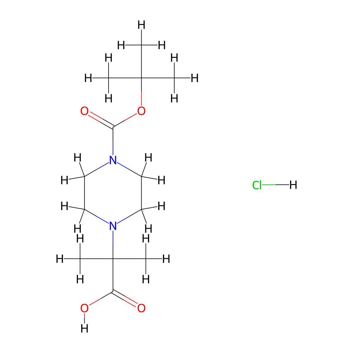 2-{4-[(Tert-butoxy)carbonyl]piperazin-1-yl}-2-methylpropanoic acid hydrochloride molecular structure, CAS 1427380-01-5