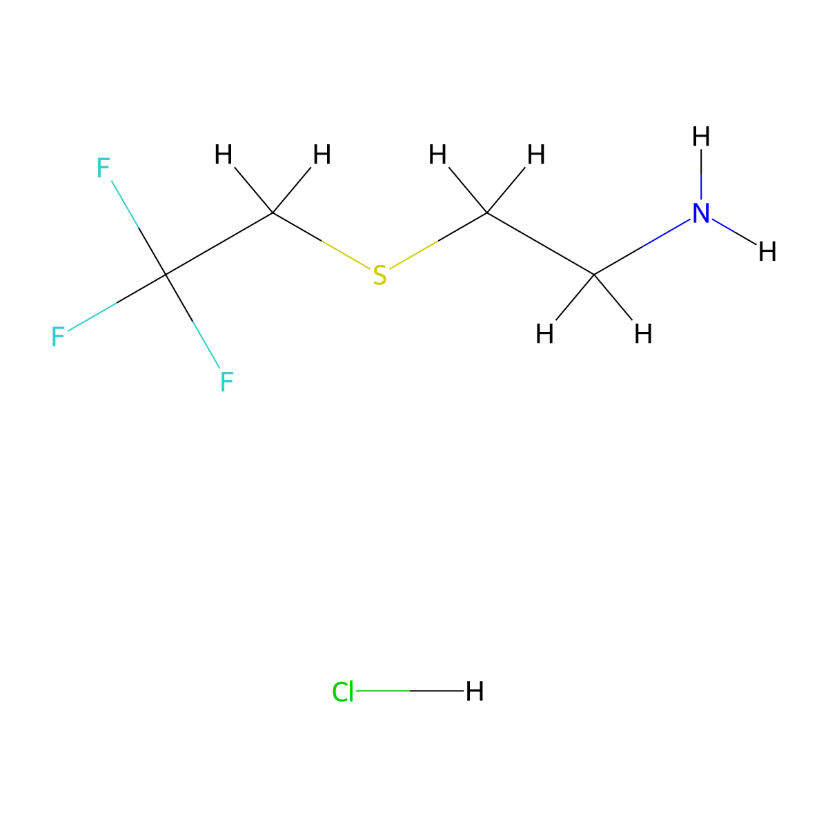 2-((2,2,2-Trifluoroethyl)sulfanyl)ethan-1-amine hydrochloride molecular structure, CAS 1427380-05-9