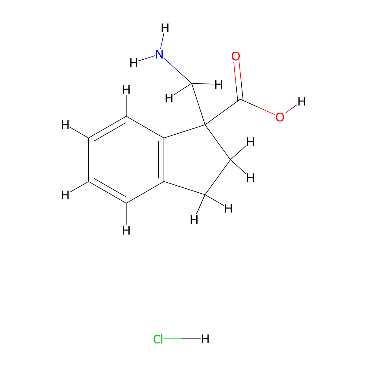 1-(aminomethyl)-2,3-dihydro-1H-indene-1-carboxylic acid hydrochloride molecular structure, CAS 1427380-10-6