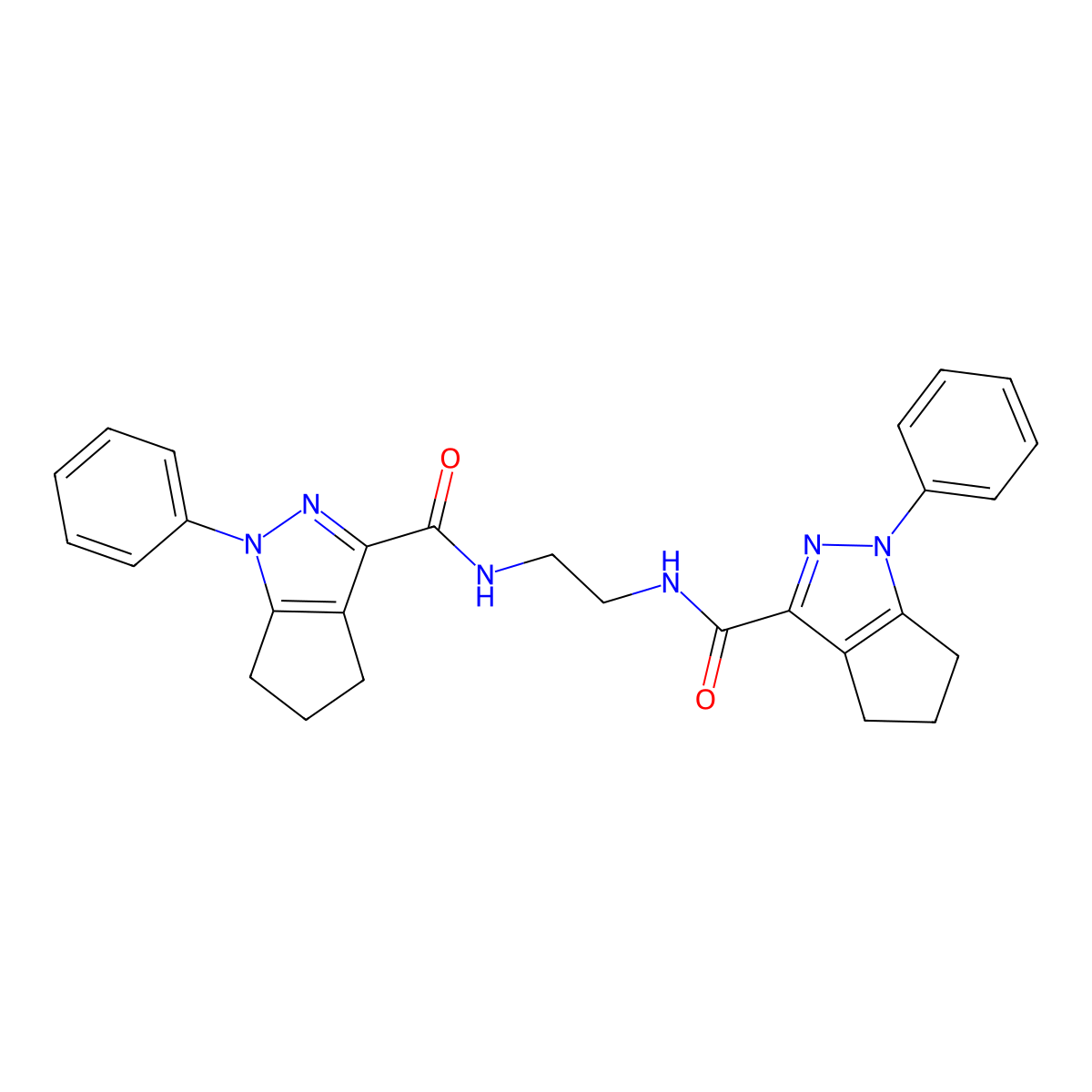 1-phenyl-N-[2-({1-phenyl-1H,4H,5H,6H-cyclopenta[c]pyrazol-3-yl}formamido)ethyl]-1H,4H,5H,6H-cyclopenta[c]pyrazole-3-carboxamide molecular structure, CAS 1427380-16-2