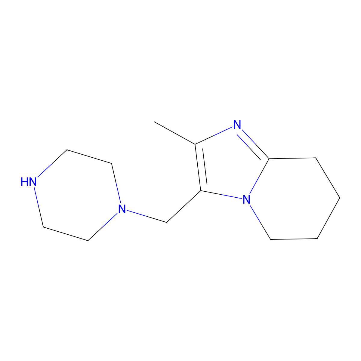 1-({2-methyl-5H,6H,7H,8H-imidazo[1,2-a]pyridin-3-yl}methyl)piperazine molecular structure, CAS 1427380-25-3