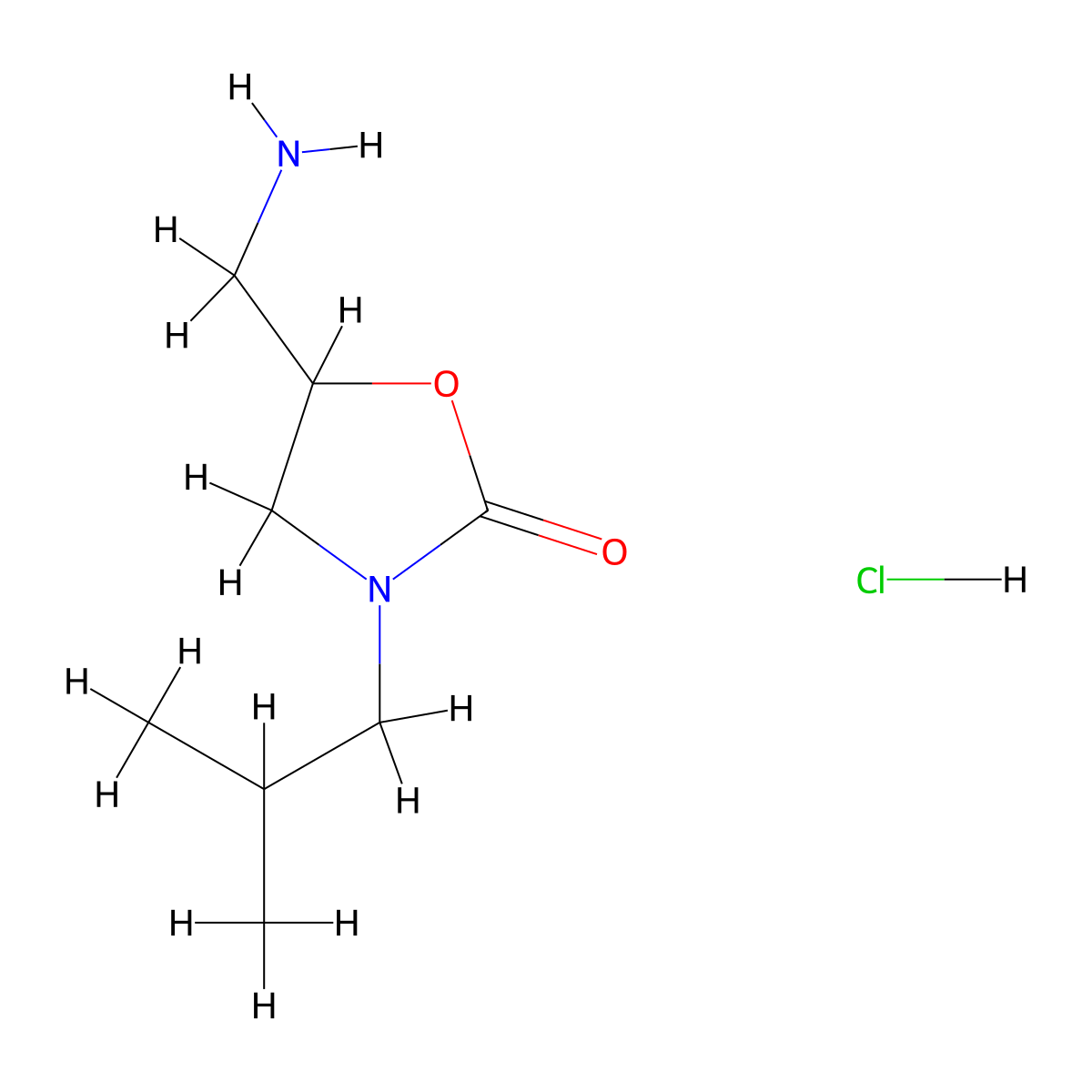5-(Aminomethyl)-3-(2-methylpropyl)-1,3-oxazolidin-2-one hydrochloride molecular structure, CAS 1427380-28-6