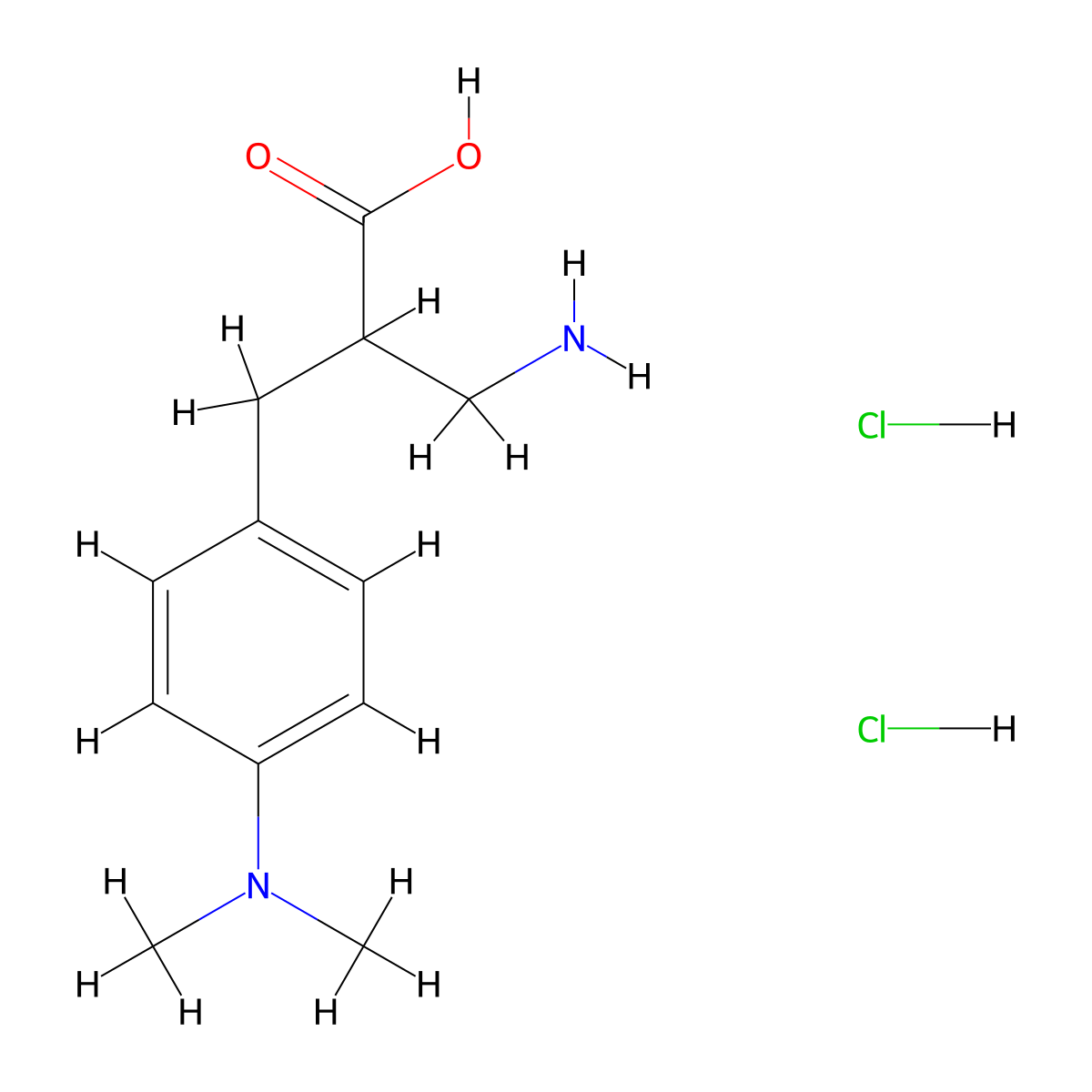 3-Amino-2-{[4-(dimethylamino)phenyl]methyl}propanoic acid dihydrochloride molecular structure, CAS 1427380-32-2