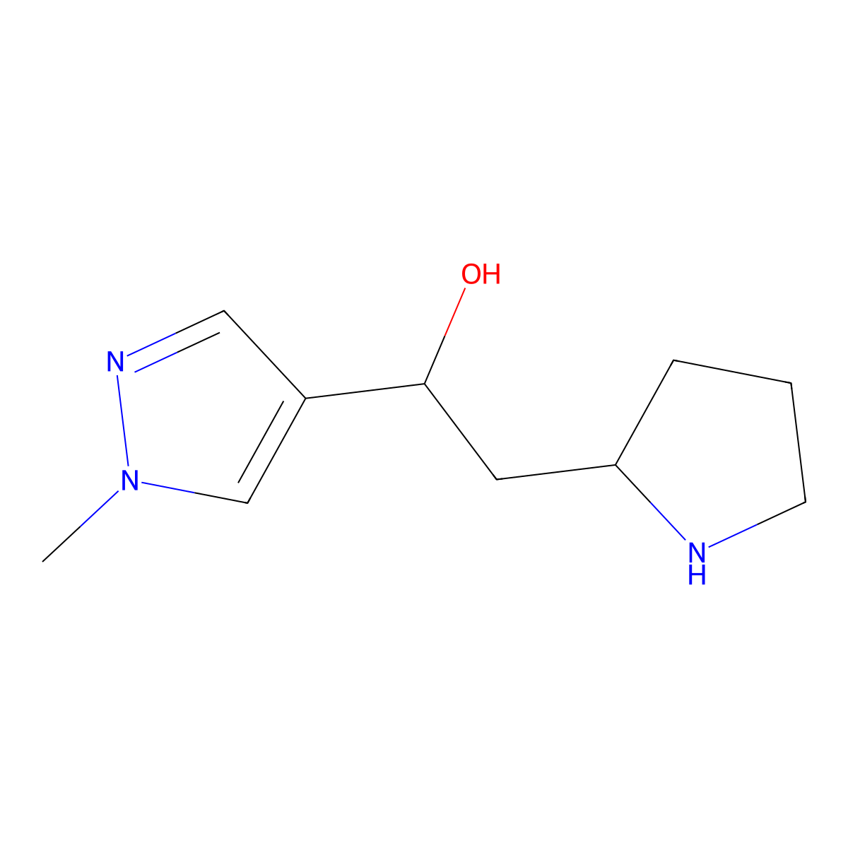 1-(1-methyl-1H-pyrazol-4-yl)-2-(pyrrolidin-2-yl)ethan-1-ol molecular structure, CAS 1427380-51-5