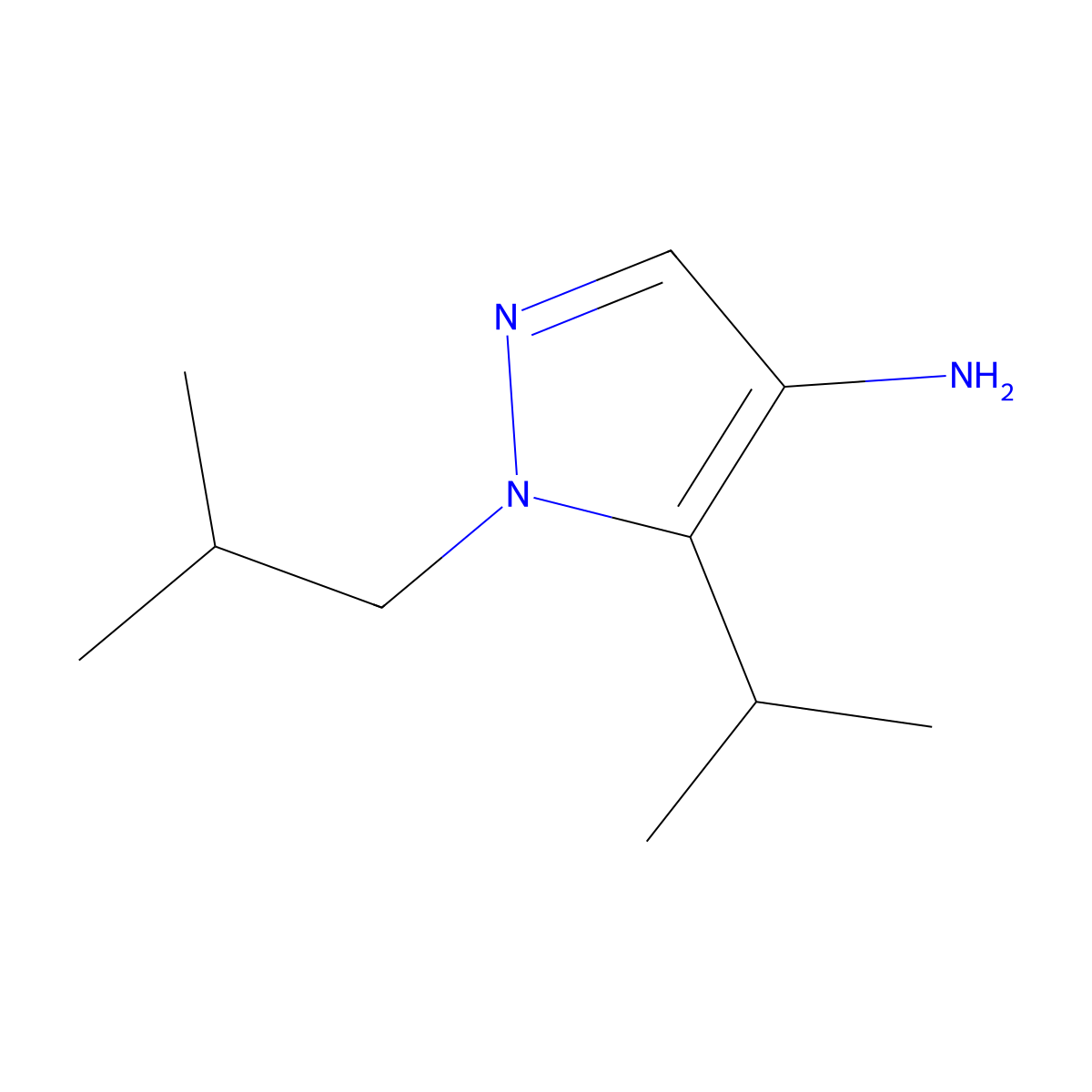 1-(2-methylpropyl)-5-(propan-2-yl)-1H-pyrazol-4-amine molecular structure, CAS 1427380-55-9