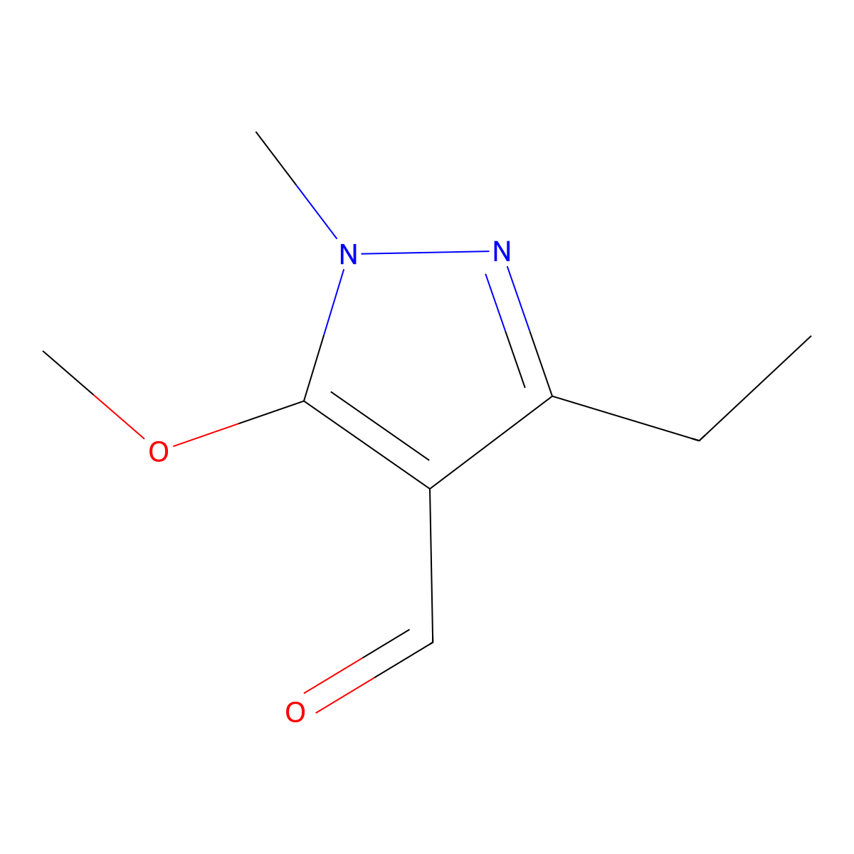 3-ethyl-5-methoxy-1-methyl-1H-pyrazole-4-carbaldehyde molecular structure, CAS 1427380-57-1