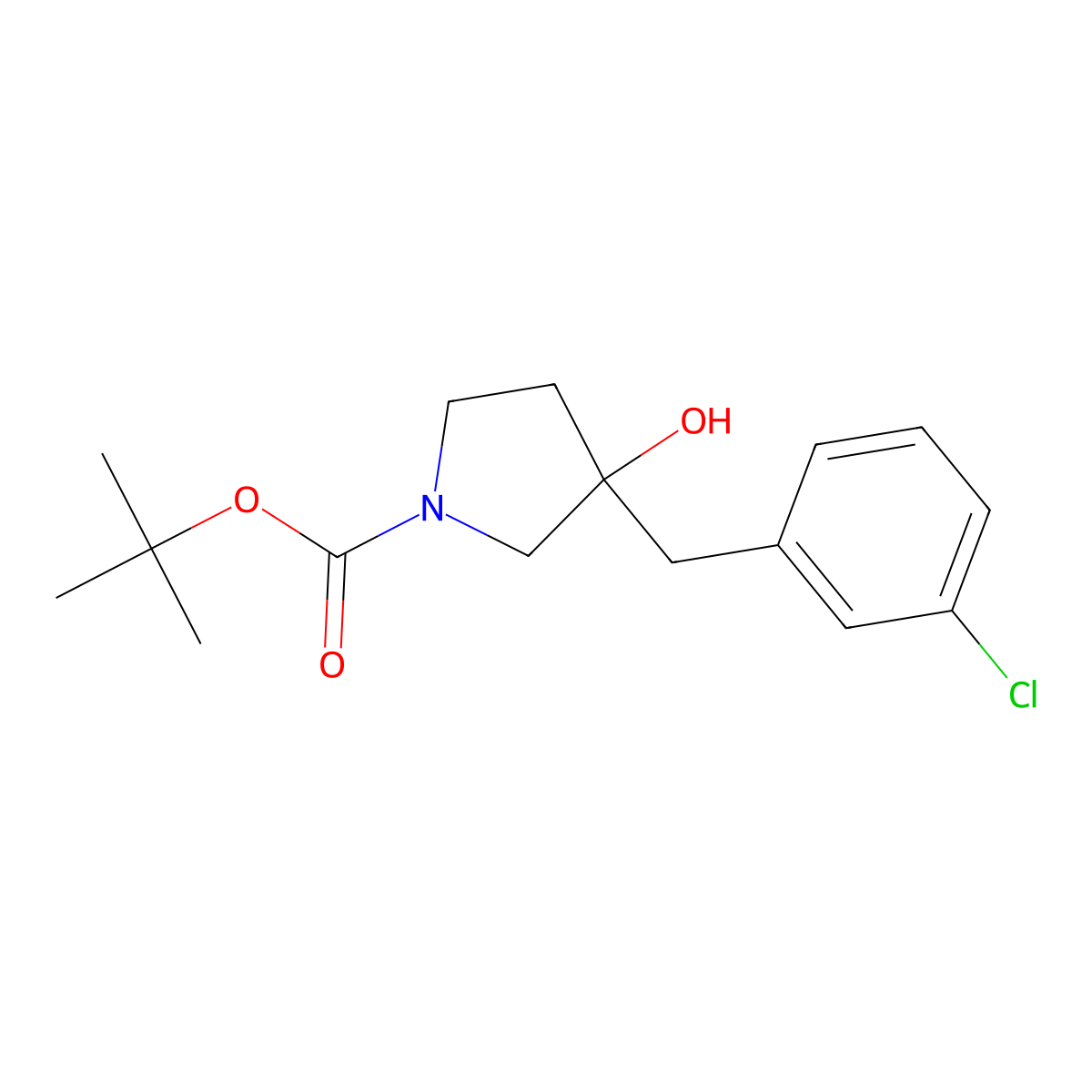 Tert-butyl 3-[(3-chlorophenyl)methyl]-3-hydroxypyrrolidine-1-carboxylate molecular structure, CAS 1427380-78-6