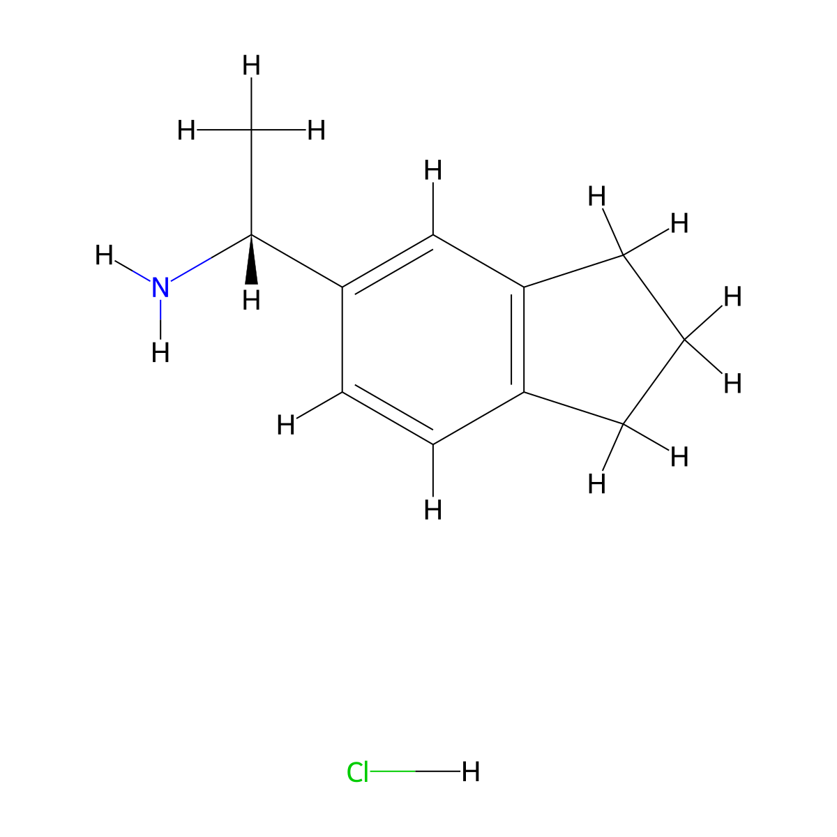 (1R)-1-(2,3-dihydro-1H-inden-5-yl)ethan-1-amine hydrochloride molecular structure, CAS 1427393-49-4