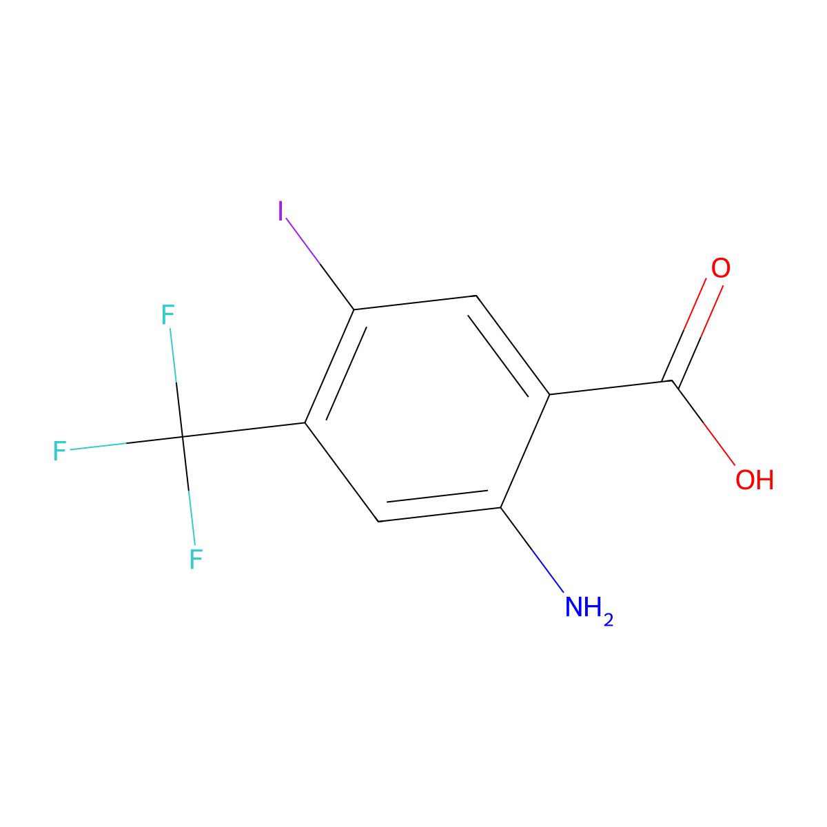 2-Amino-5-iodo-4-(trifluoromethyl)benzoic acid molecular structure, CAS 1427400-33-6