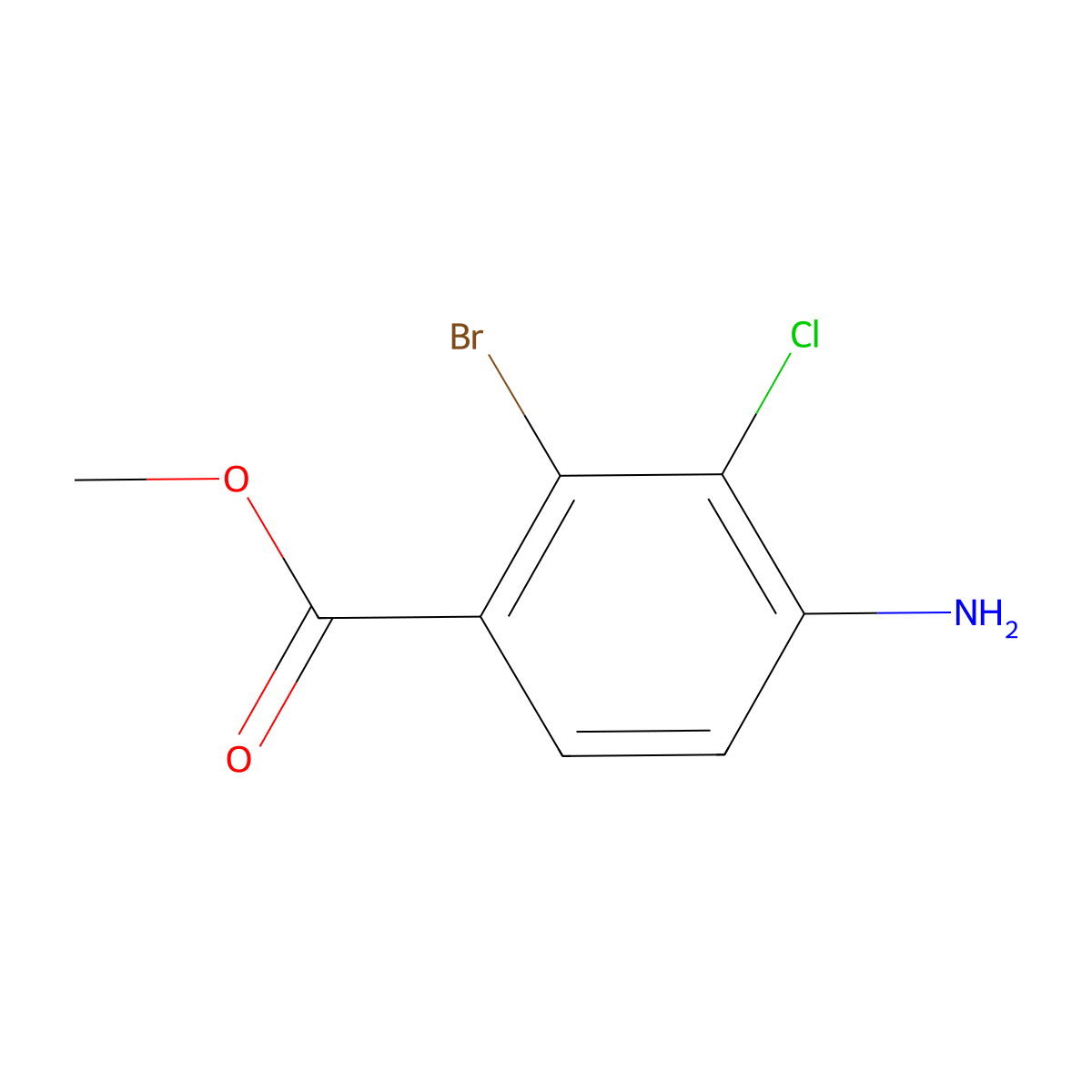 Methyl 4-amino-2-bromo-3-chlorobenzoate molecular structure, CAS 1427409-33-3