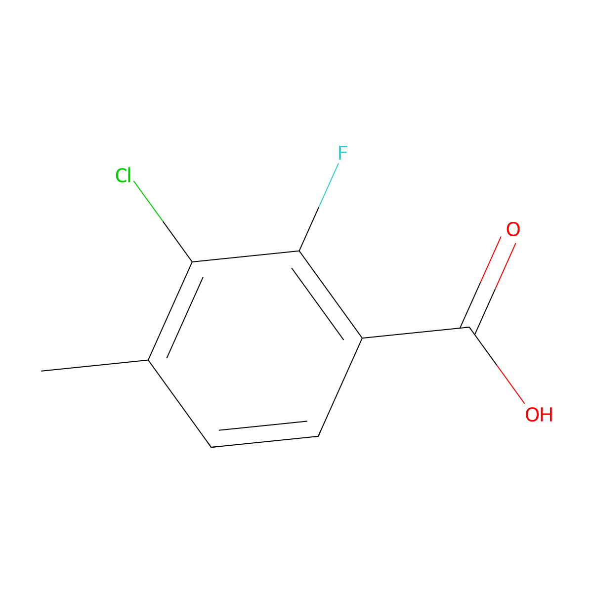 3-Chloro-2-fluoro-4-methylbenzoic acid molecular structure, CAS 1427416-06-5