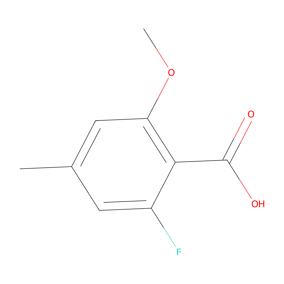 2-Fluoro-6-methoxy-4-methyl-benzoic acid molecular structure, CAS 1427416-12-3