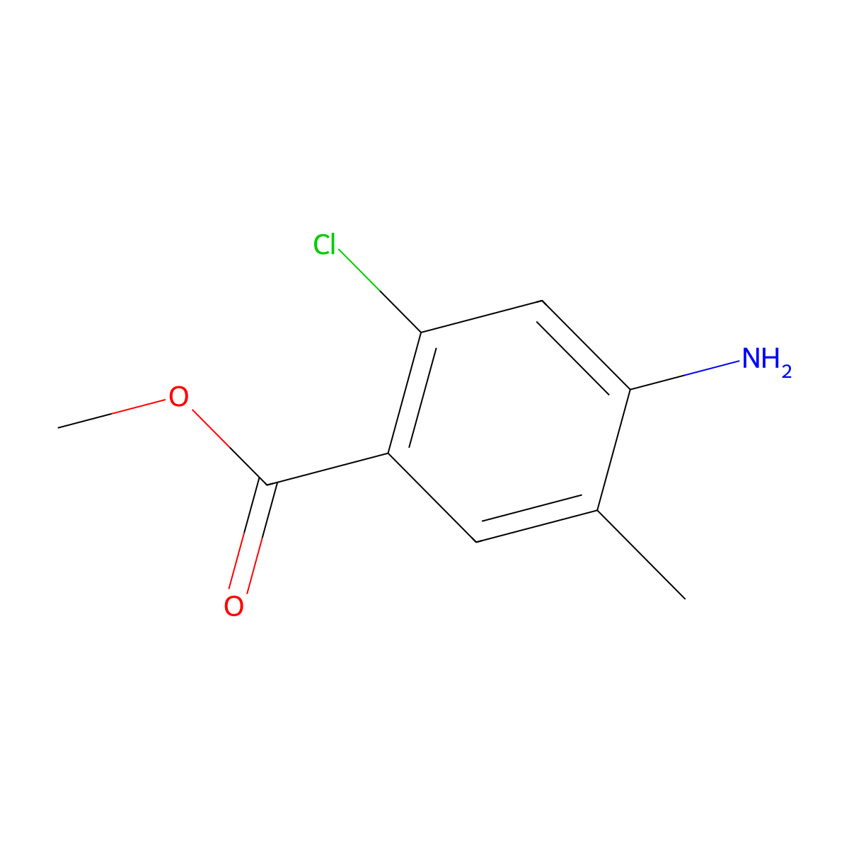 Methyl 4-amino-2-chloro-5-methylbenzoate molecular structure, CAS 1427420-28-7