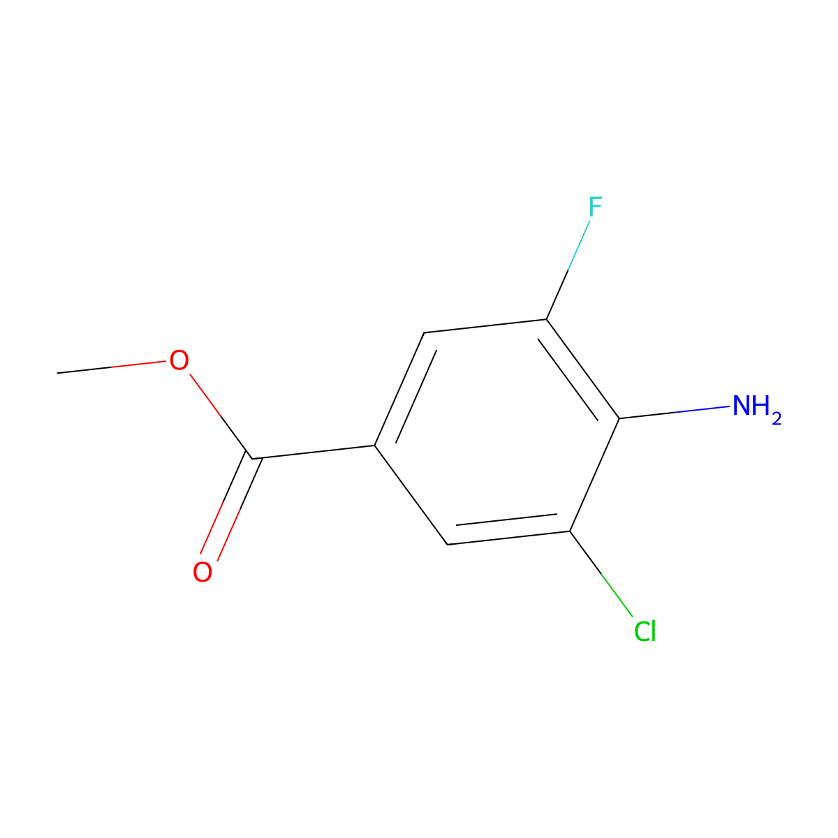Methyl 4-amino-3-chloro-5-fluorobenzoate molecular structure, CAS 1427420-66-3