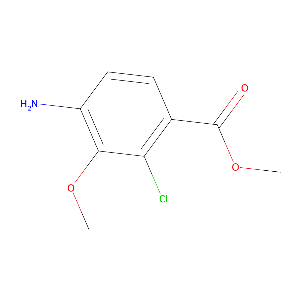 Methyl 4-amino-2-chloro-3-methoxybenzoate molecular structure, CAS 1427452-99-0