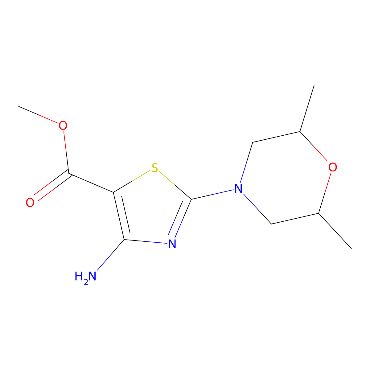 Methyl 4-amino-2-(2,6-dimethylmorpholin-4-yl)-1,3-thiazole-5-carboxylate molecular structure, CAS 1427460-19-2