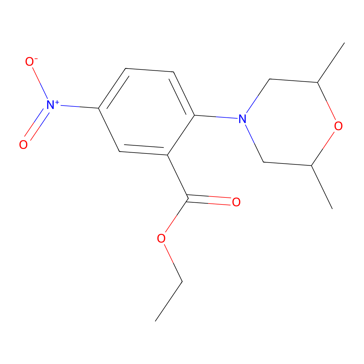 Ethyl 2-(2,6-dimethylmorpholin-4-yl)-5-nitrobenzoate molecular structure, CAS 1427460-20-5