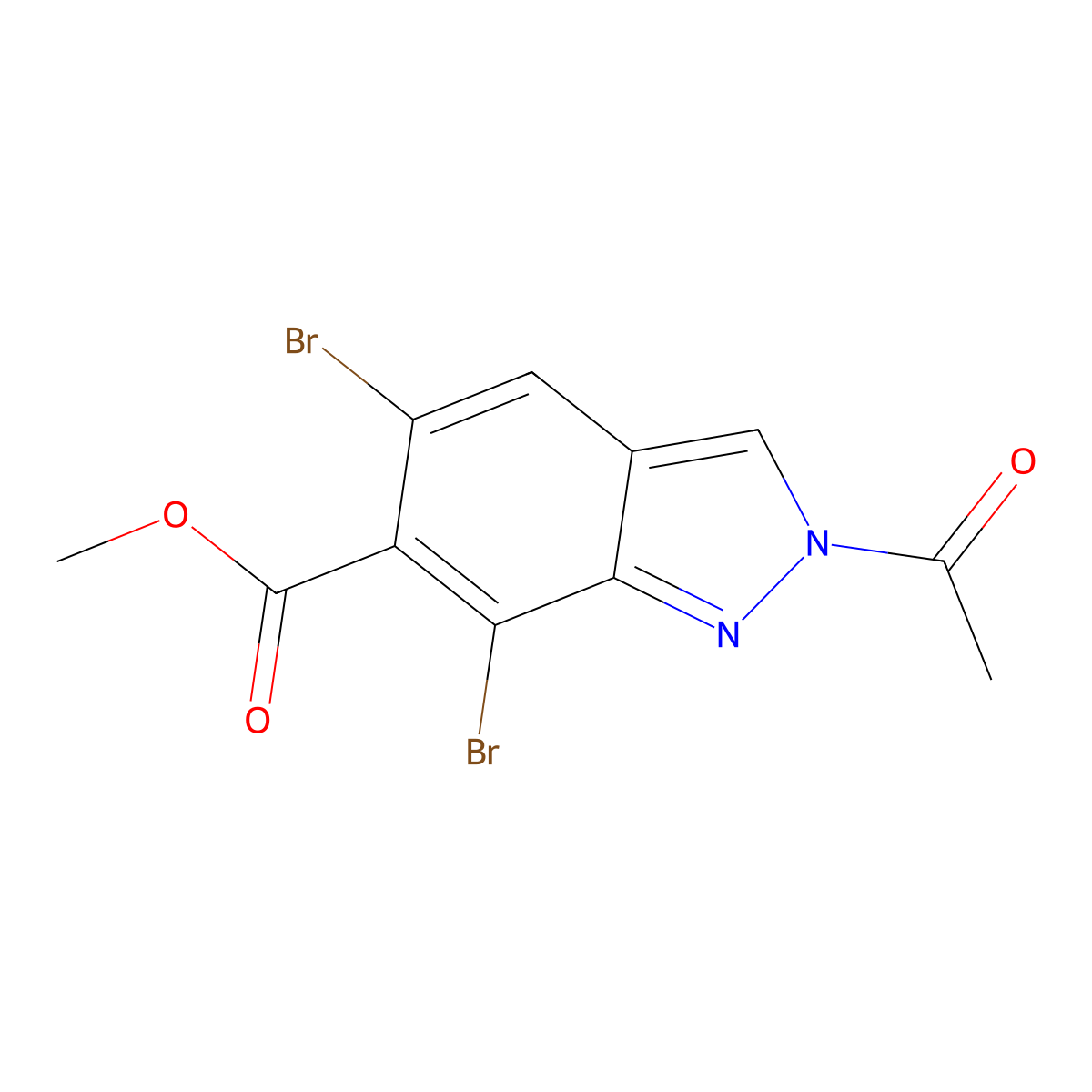 methyl 2-acetyl-5,7-dibromo-2H-indazole-6-carboxylate molecular structure, CAS 1427460-31-8