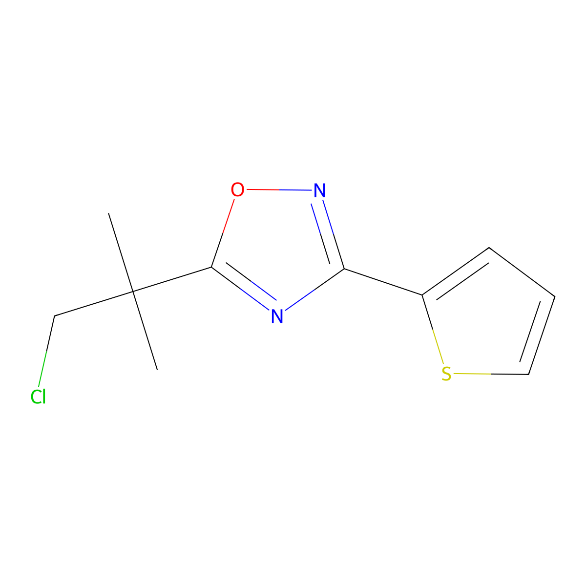 5-(1-Chloro-2-methylpropan-2-yl)-3-(thiophen-2-yl)-1,2,4-oxadiazole molecular structure, CAS 1427460-38-5