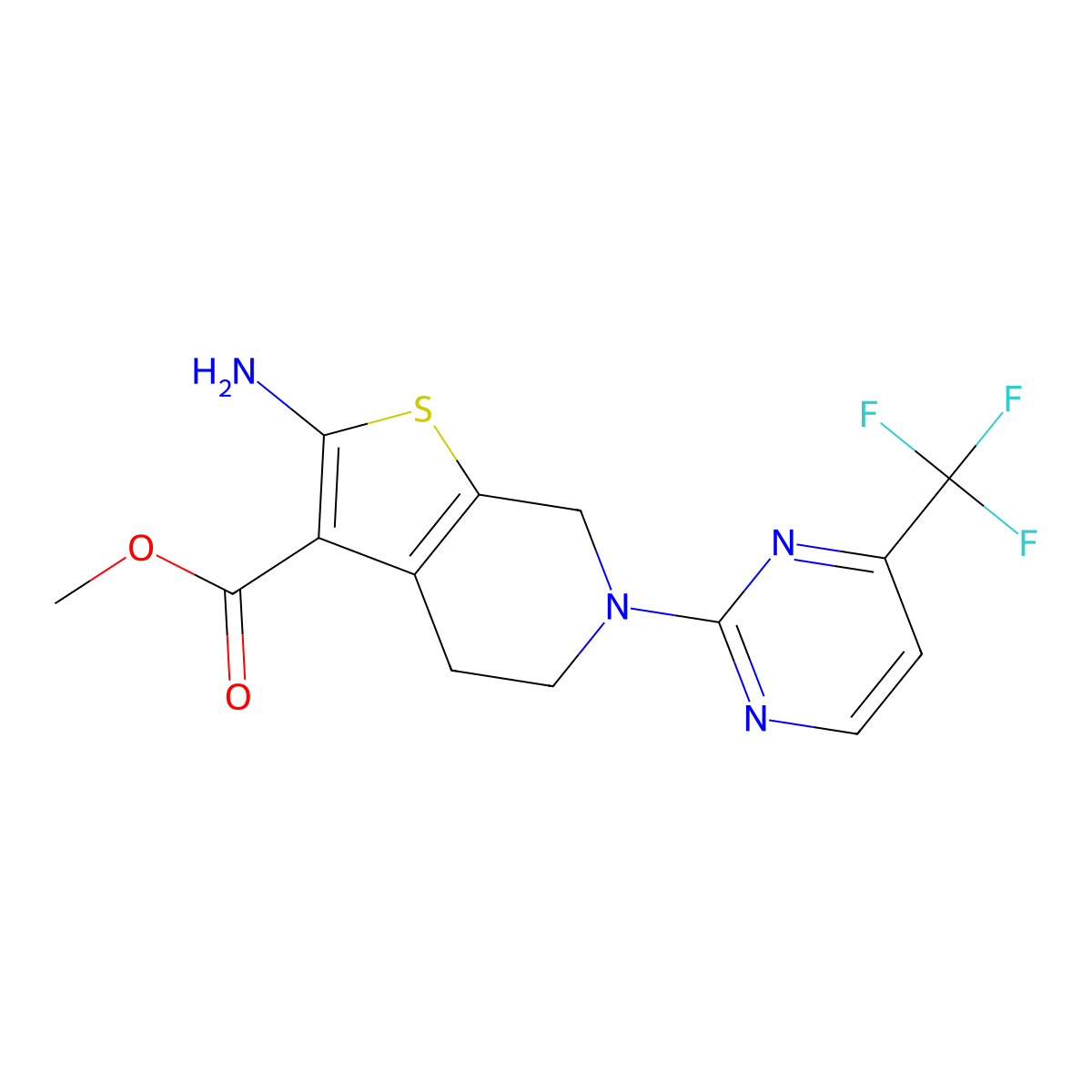 Methyl 2-amino-6-[4-(trifluoromethyl)pyrimidin-2-yl]-4,5,6,7-tetrahydrothieno[2,3-c]pyridine-3-carboxylate molecular structure, CAS 1427460-39-6