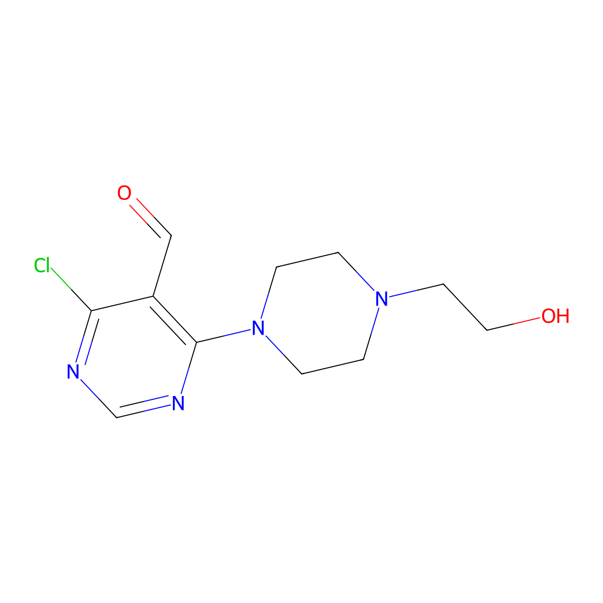 4-Chloro-6-[4-(2-hydroxyethyl)piperazin-1-yl]pyrimidine-5-carbaldehyde molecular structure, CAS 1427460-95-4