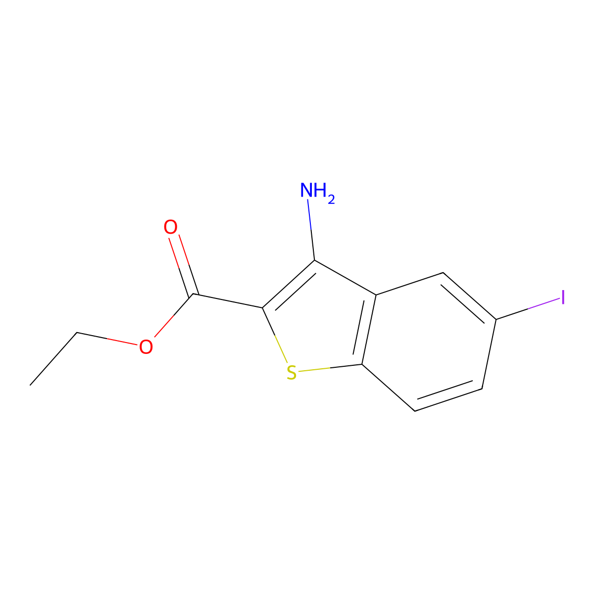 Ethyl 3-amino-5-iodo-1-benzothiophene-2-carboxylate molecular structure, CAS 1427461-00-4
