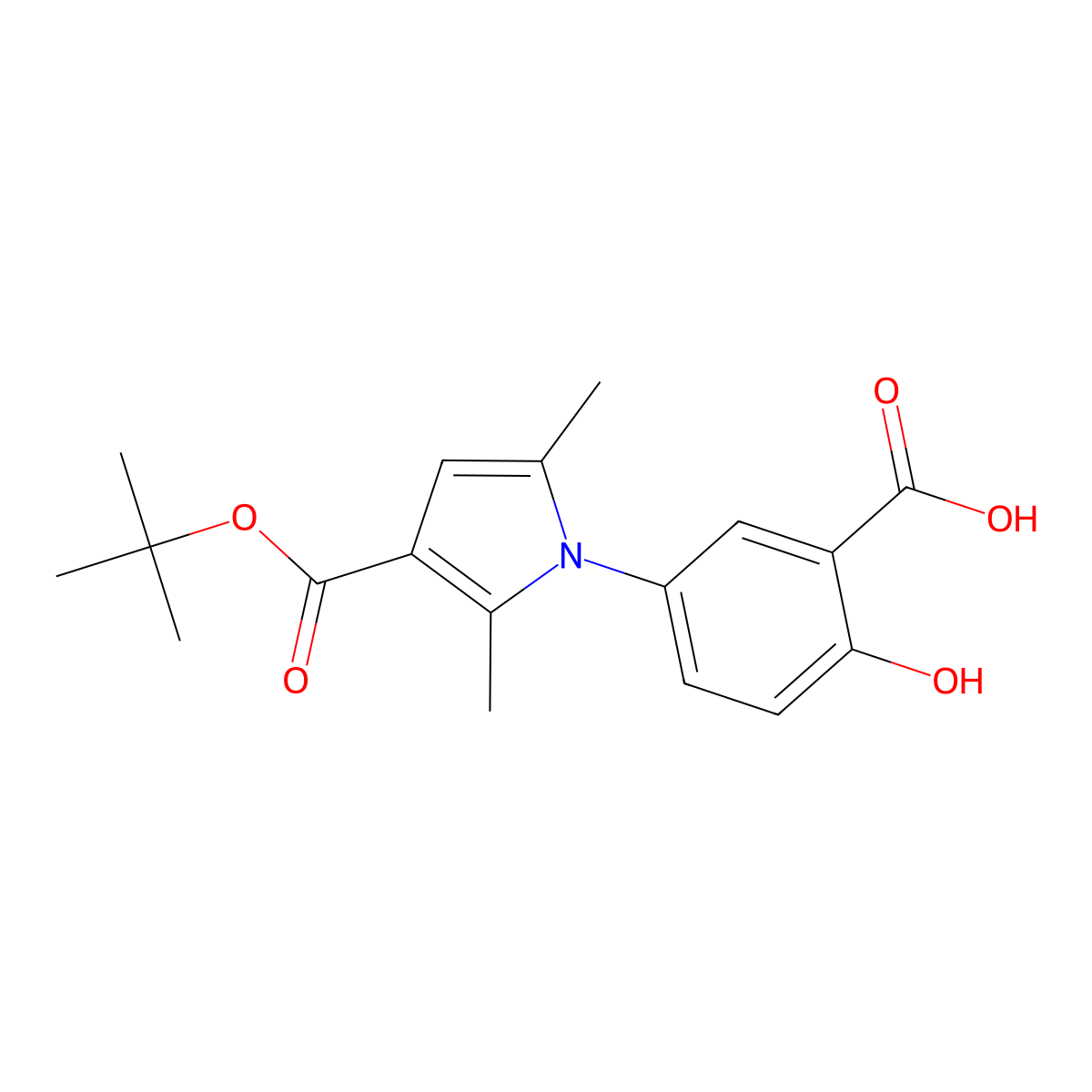 1-(3-Carboxy-4-hydroxy-phenyl)-2,5-dimethyl-1H-pyrrole-3-carboxylic acid tert-butyl ester molecular structure, CAS 1427469-78-0