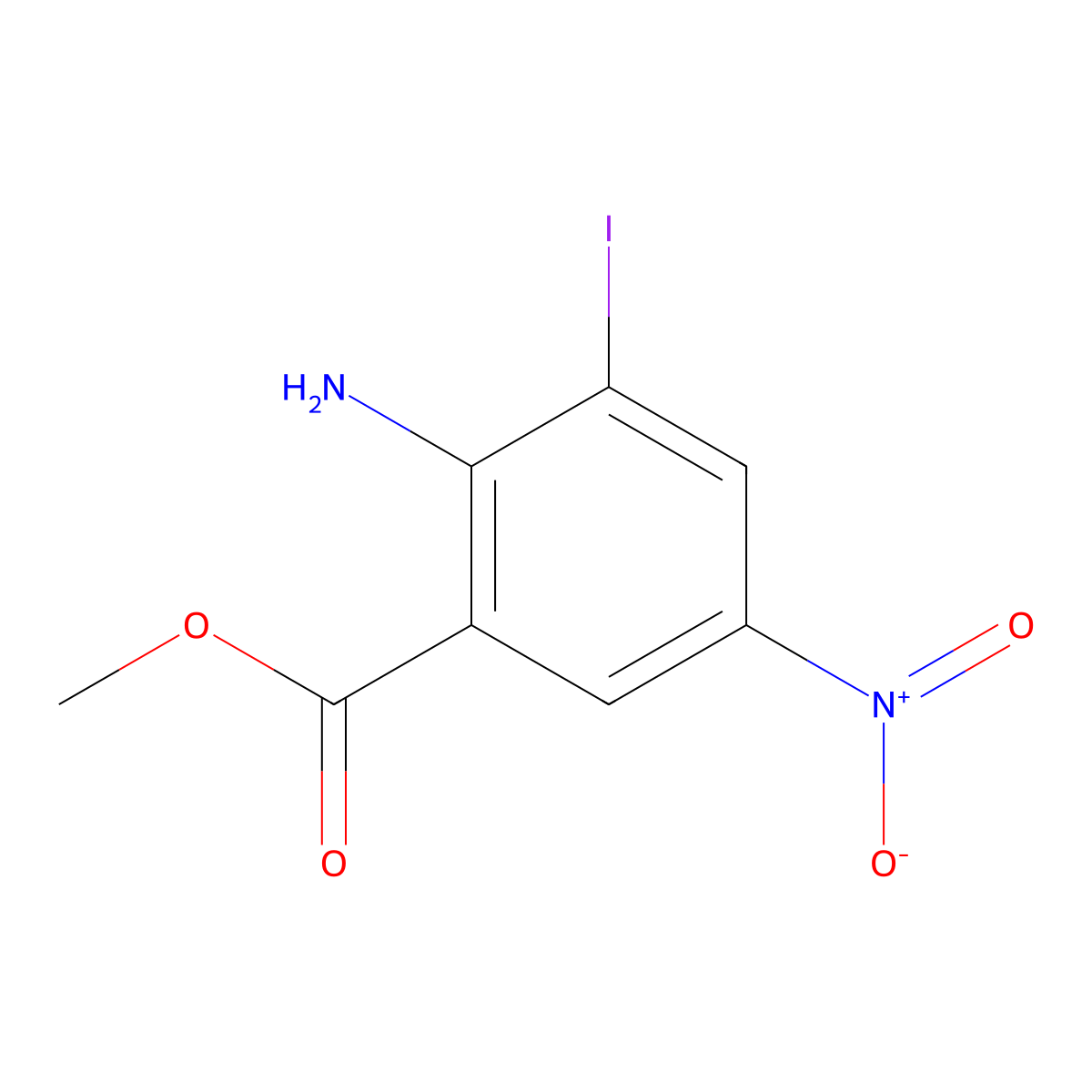 Methyl 2-amino-3-iodo-5-nitrobenzoate molecular structure, CAS 1427501-54-9