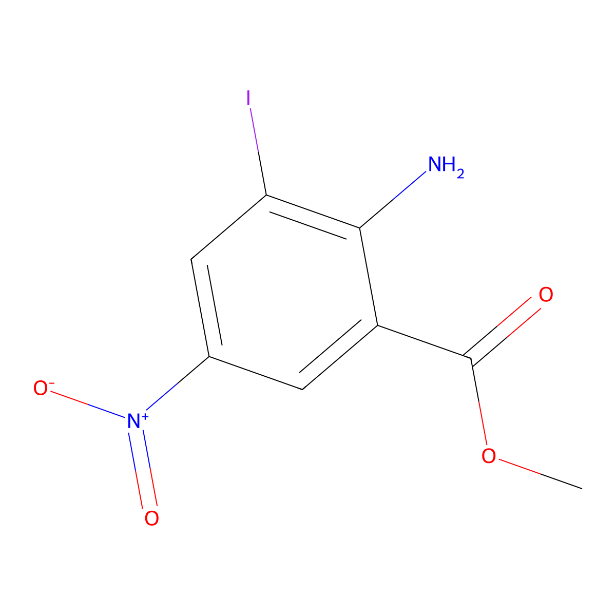 Methyl 2-amino-3-iodo-5-nitrobenzoate molecular structure, CAS 1427501-54-9