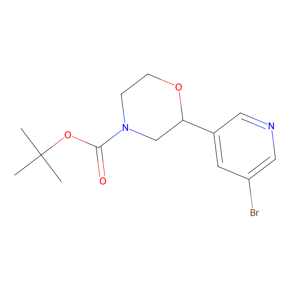 Tert-butyl 2-(5-bromopyridin-3-YL)morpholine-4-carboxylate molecular structure, CAS 1427501-55-0