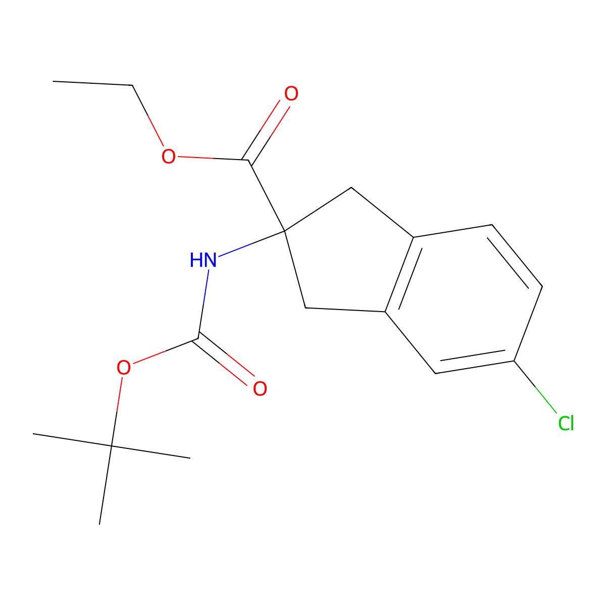 Ethyl 2-(boc-amino)-5-chloro-2,3-dihydro-1H-indene-2-carboxylate molecular structure, CAS 1427501-60-7