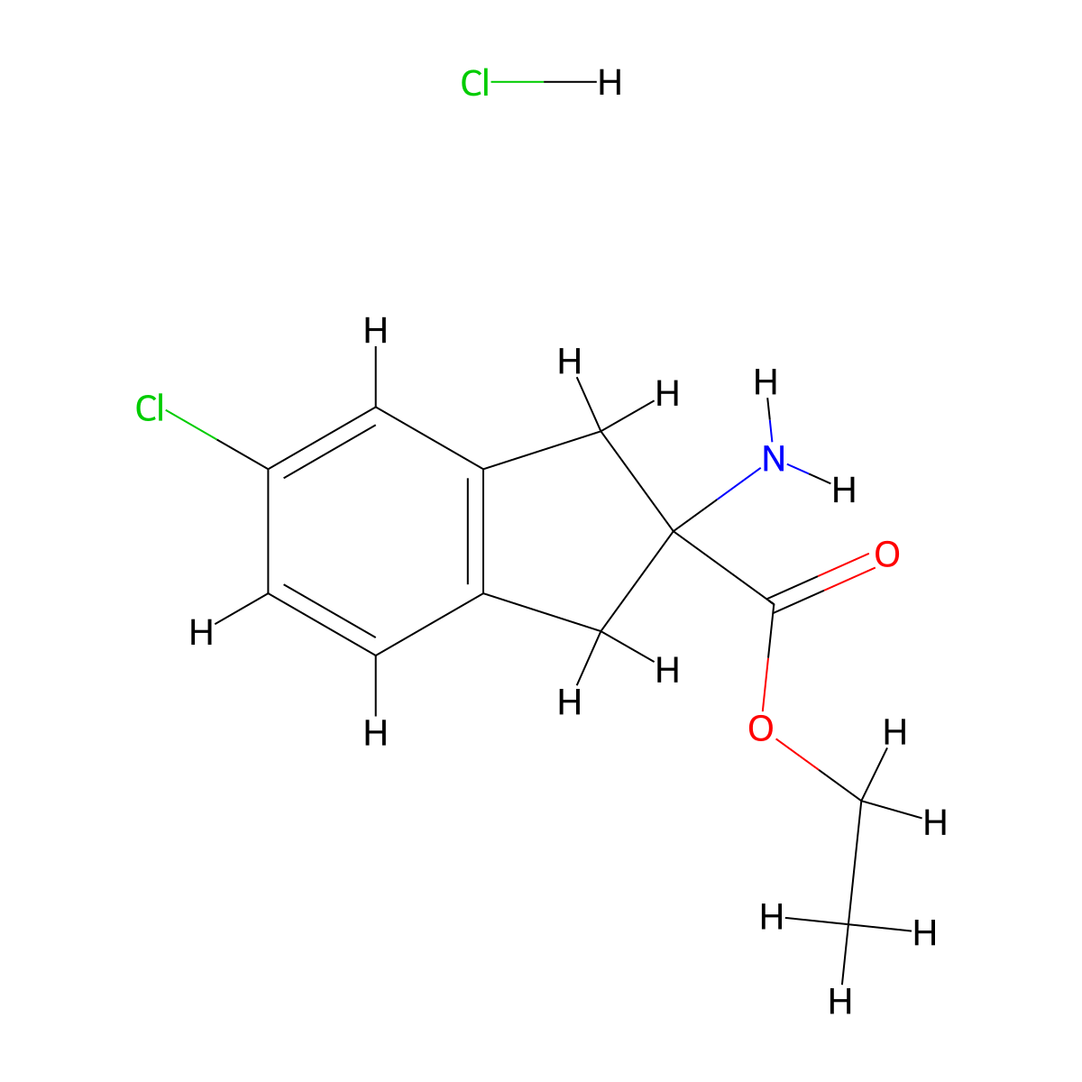 ethyl 2-amino-5-chloro-2,3-dihydro-1H-indene-2-carboxylate hydrochloride molecular structure, CAS 1427501-68-5