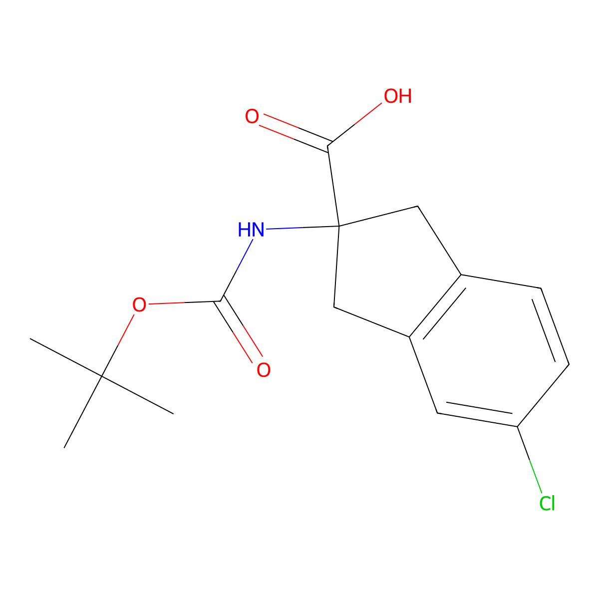 2-(Boc-amino)-5-chloro-2,3-dihydro-1H-indene-2-carboxylic acid molecular structure, CAS 1427501-69-6
