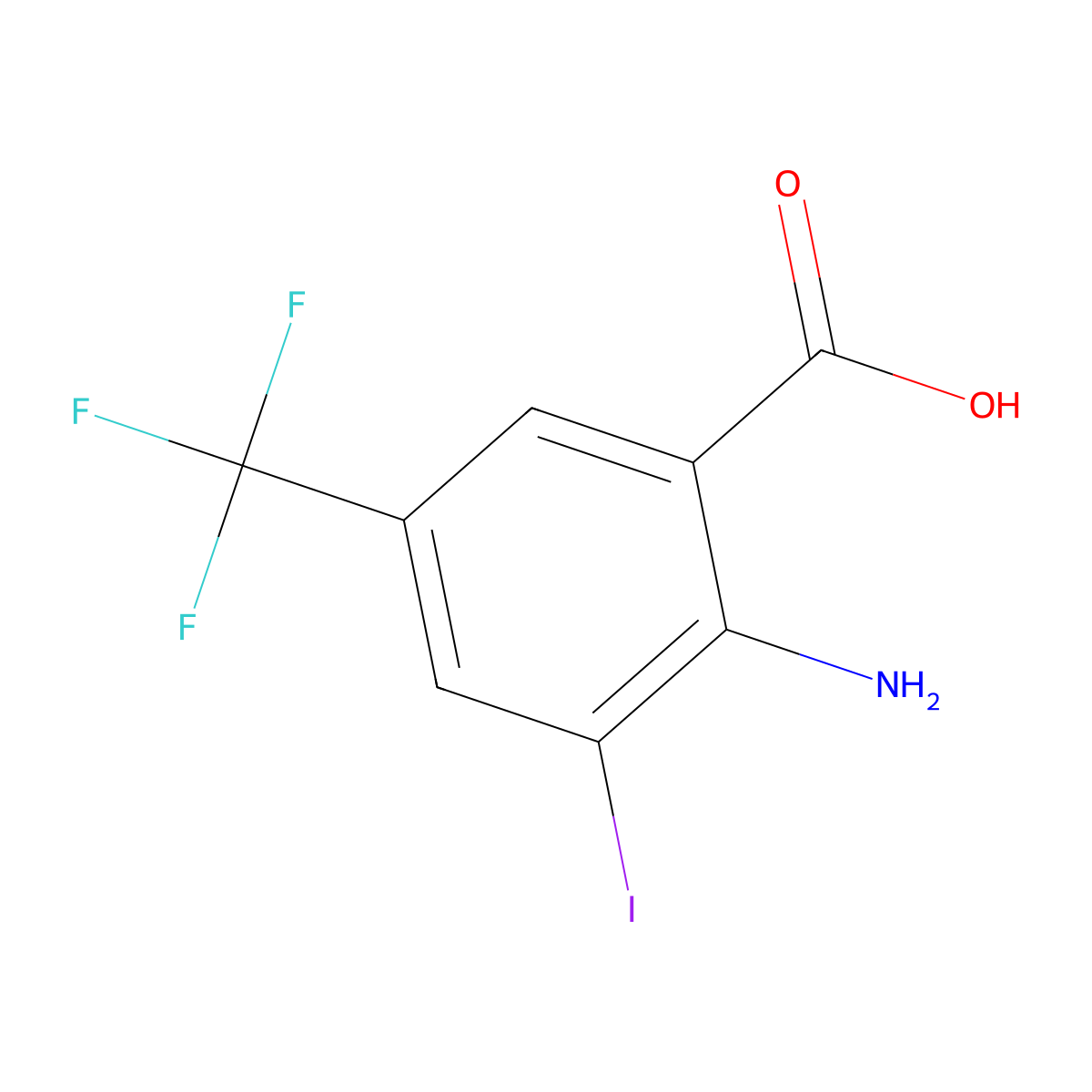 2-Amino-3-iodo-5-(trifluoromethyl)benzoic acid molecular structure, CAS 1427501-94-7