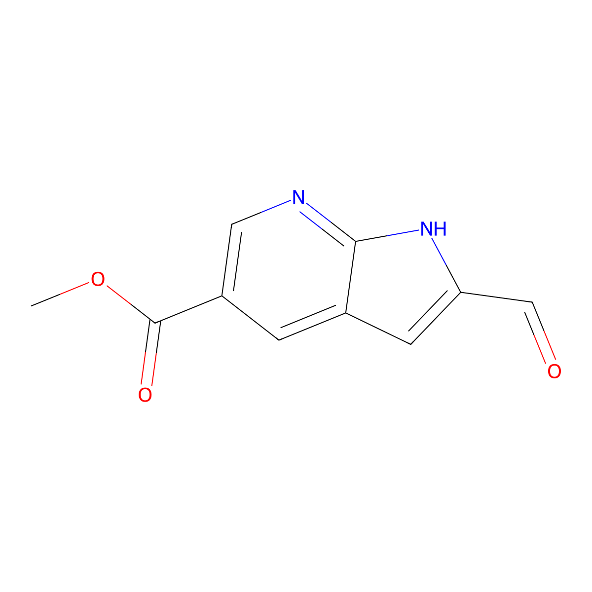 Methyl 2-formyl-1H-pyrrolo[2,3-b]pyridine-5-carboxylate molecular structure, CAS 1427503-55-6