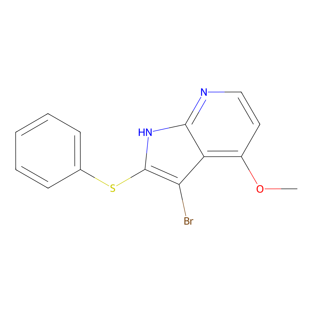 3-Bromo-4-methoxy-2-phenylsulfanyl-7-azaindole molecular structure, CAS 1427503-75-0