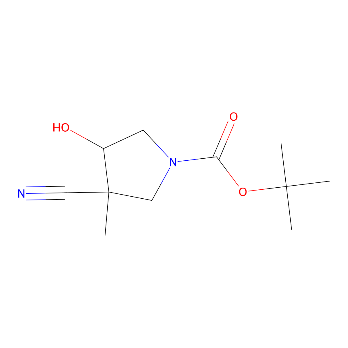 Tert-butyl 3-cyano-4-hydroxy-3-methylpyrrolidine-1-carboxylate molecular structure, CAS 1427503-96-5