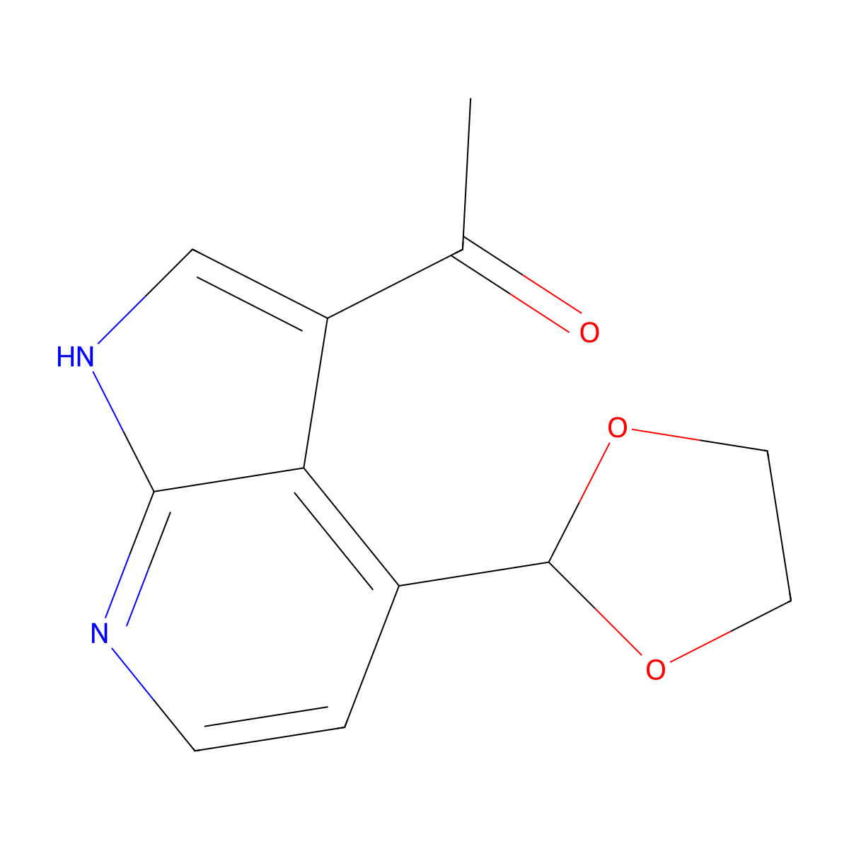 1-[4-(1,3-Dioxolan-2-yl)-1H-pyrrolo[2,3-b]pyridin-3-yl]ethan-1-one molecular structure, CAS 1427504-74-2