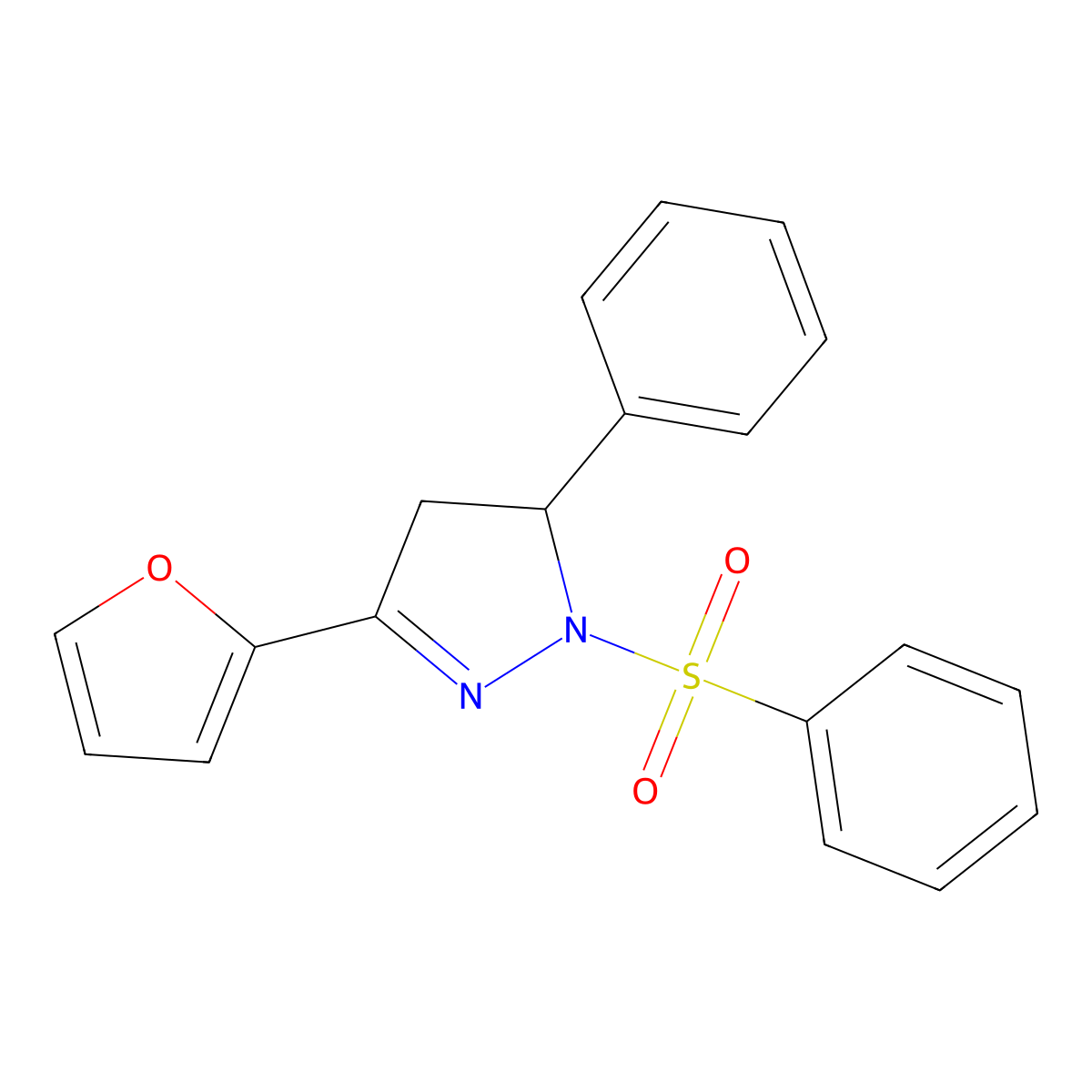 1-(benzenesulfonyl)-3-(furan-2-yl)-5-phenyl-4,5-dihydro-1H-pyrazole molecular structure, CAS 1427538-38-2